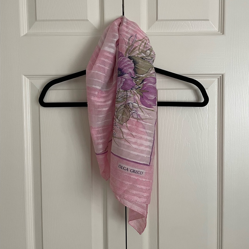 Vintage Olga Greco Pink Floral Scarf
